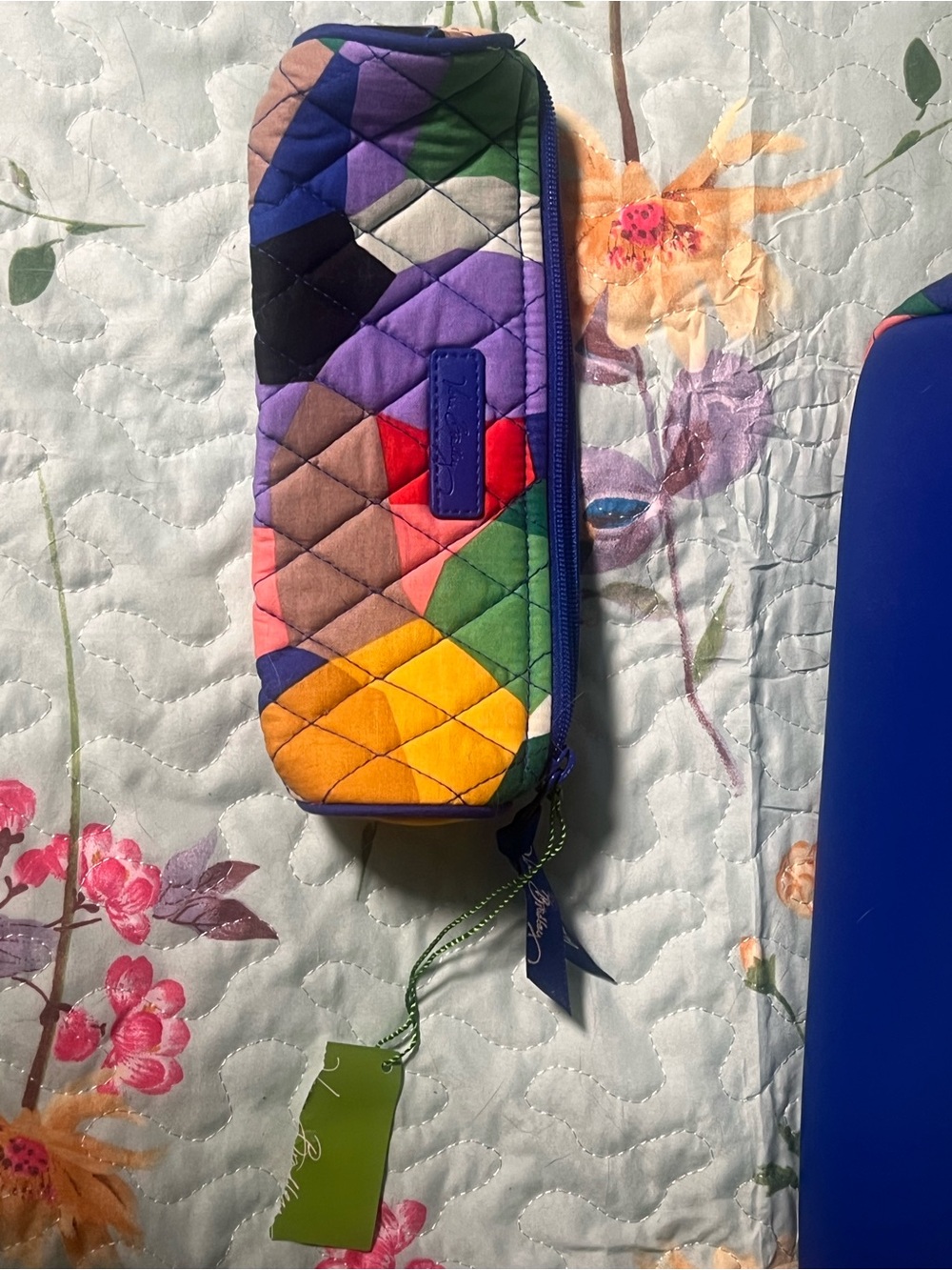 Vera Bradley Quilted Multicolor Geometric Tote with Blue Trim - Picture 5 of 7